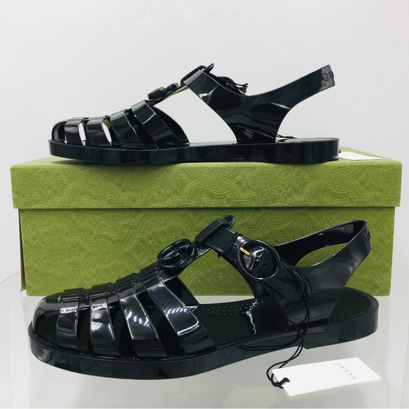 Gucci GG Black Rubber Cage Sandals Men’s Size US 11.5 Medium - Picture 2 of 16